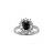 Bague argent rhodié solitaire noir couronné de zirconias blancs