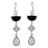 Boucles d'oreille crochet argent rhodié 3 éléments blancs et noi