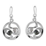 Boucles d'oreille crochet argent rhodié cercle serpentin 2 perle