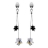 Boucles d'oreilles argent rhodié 2 étoiles blanche et noire ferm