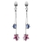 Boucles d'oreilles argent rhodié 2 étoiles rose et bleue fermoir