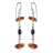 Boucles d'oreilles crochet argent navettes noires ambre veritabl