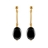 Boucles d'oreilles plaqué or chaine tube pendant et pierre noire