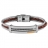 Bracelet acier cuir marron, 2 cables et 1petite barette or