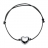 Bracelet cordon coulissant noir coeur bombé argent rhodié